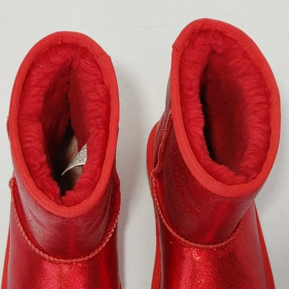 UGG Classic II Red Metallic Sparkle Leather Winter Boots Kids Size 3